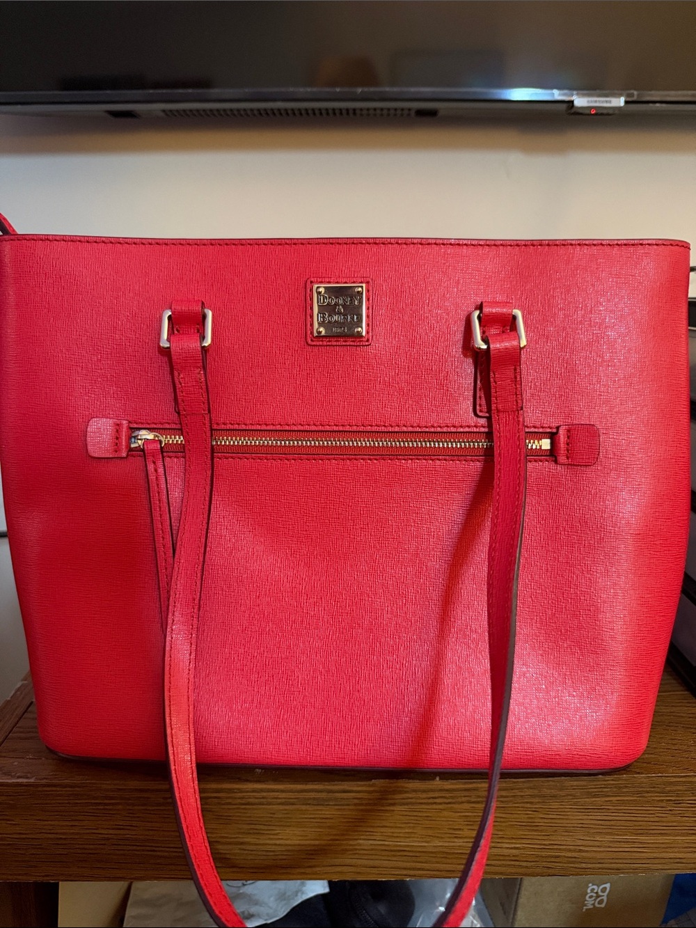 Dooney & Bourke Red Saffiano Tote with Front Zip